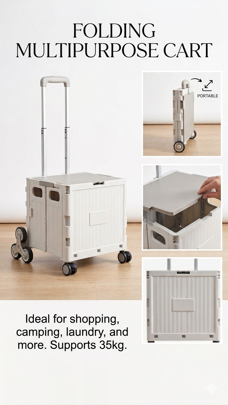 Portable Collapsible Rolling Cart with Stair Climbing Wheels